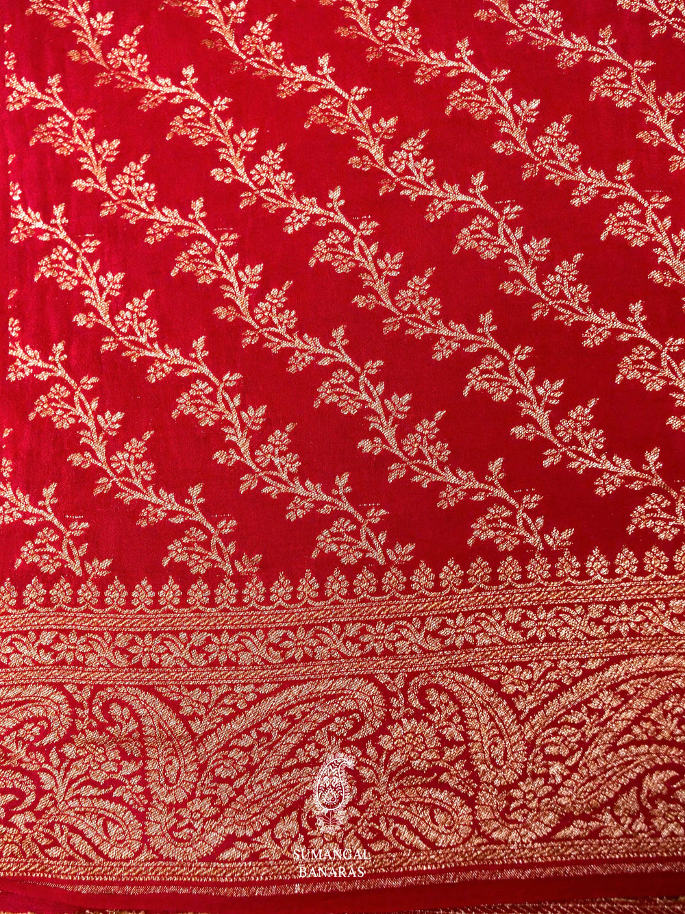 Handwoven Banarasi Red Khaddi Crepe Saree