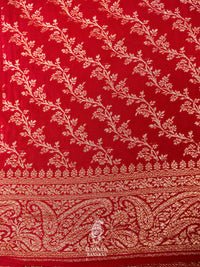 Handwoven Banarasi Red Khaddi Crepe Saree