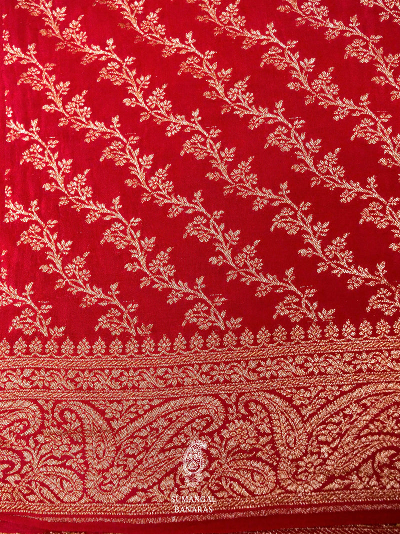 Handwoven Banarasi Red Khaddi Crepe Saree