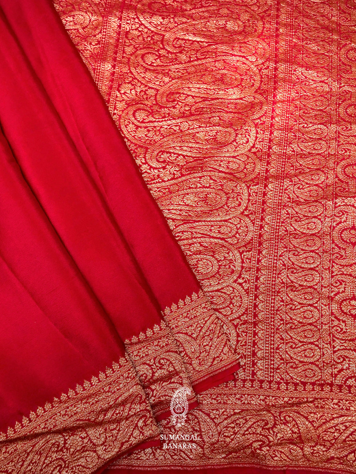 Handwoven Banarasi Red Khaddi Crepe Saree