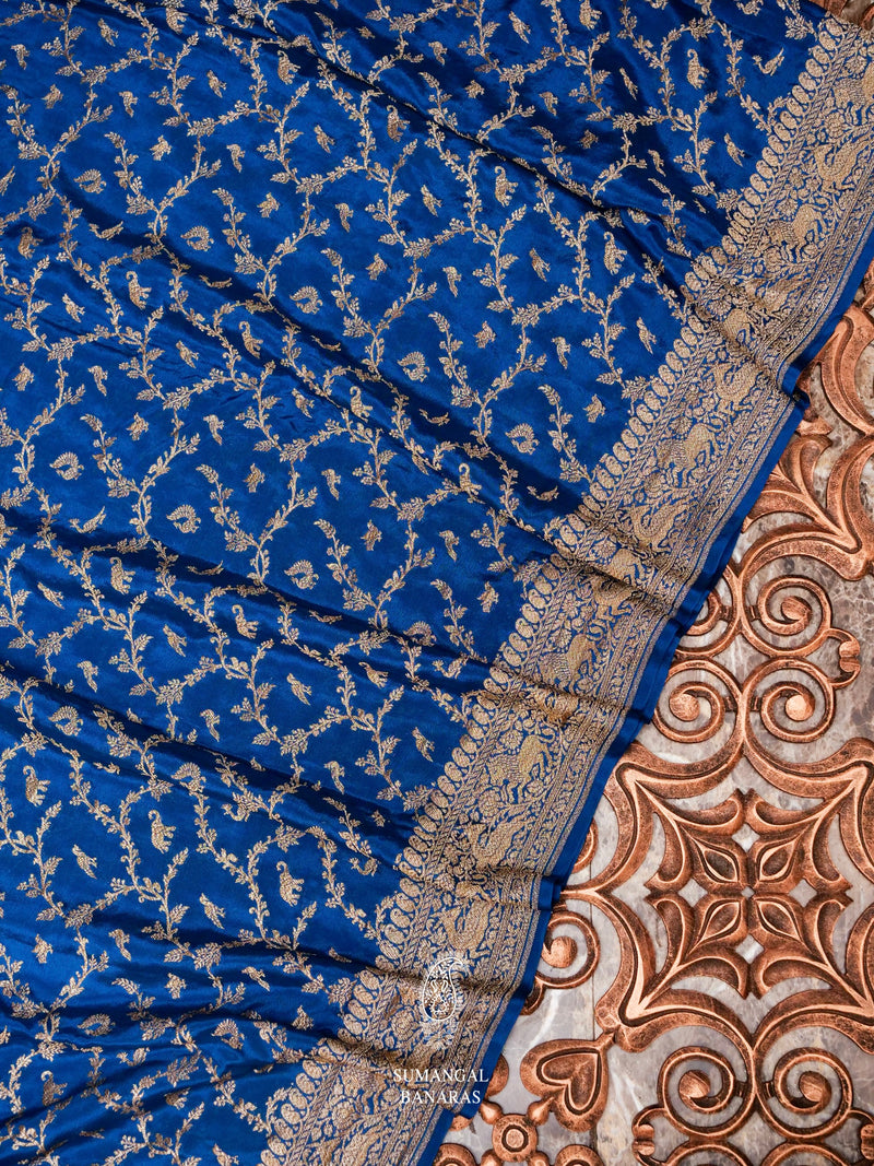 Handwoven Banarasi Blue Khaddi Crepe Saree