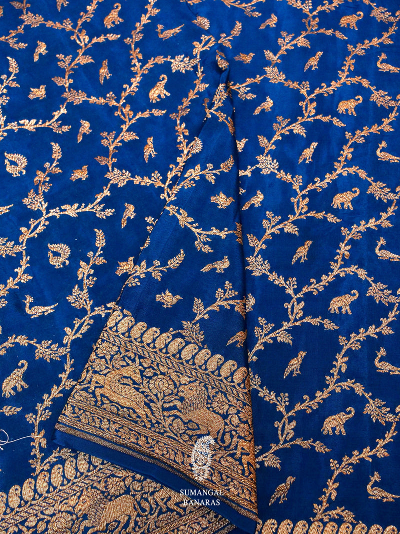 Handwoven Banarasi Blue Khaddi Crepe Saree