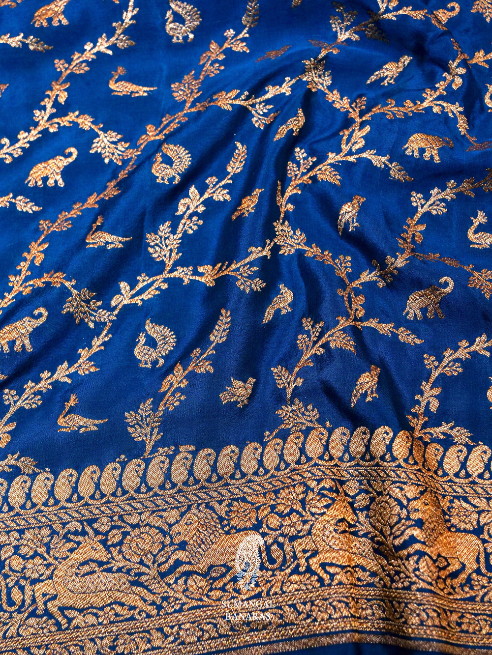 Handwoven Banarasi Blue Khaddi Crepe Saree