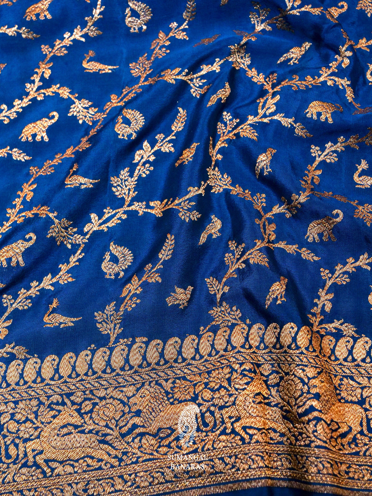 Handwoven Banarasi Blue Khaddi Crepe Saree