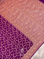 Handwoven Banarasi Violet Khaddi Crepe Saree