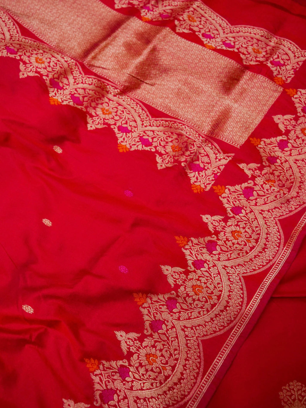 Handwoven Pinkish Red Banarasi Katan Silk Suit