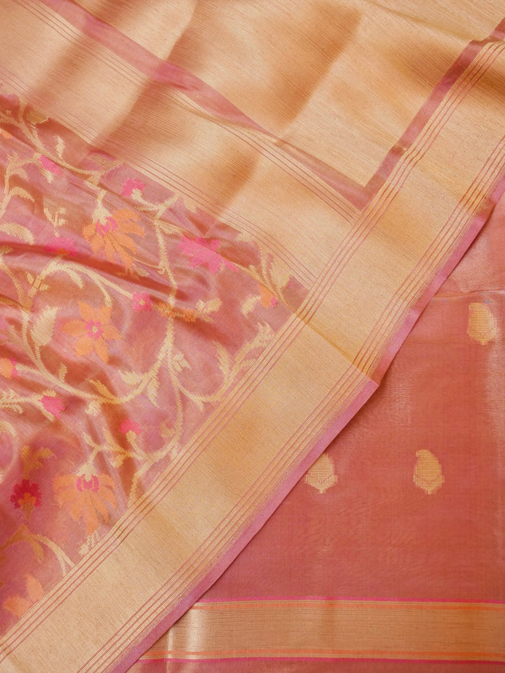 Handwoven Peach Banarasi Tissue Silk Suit