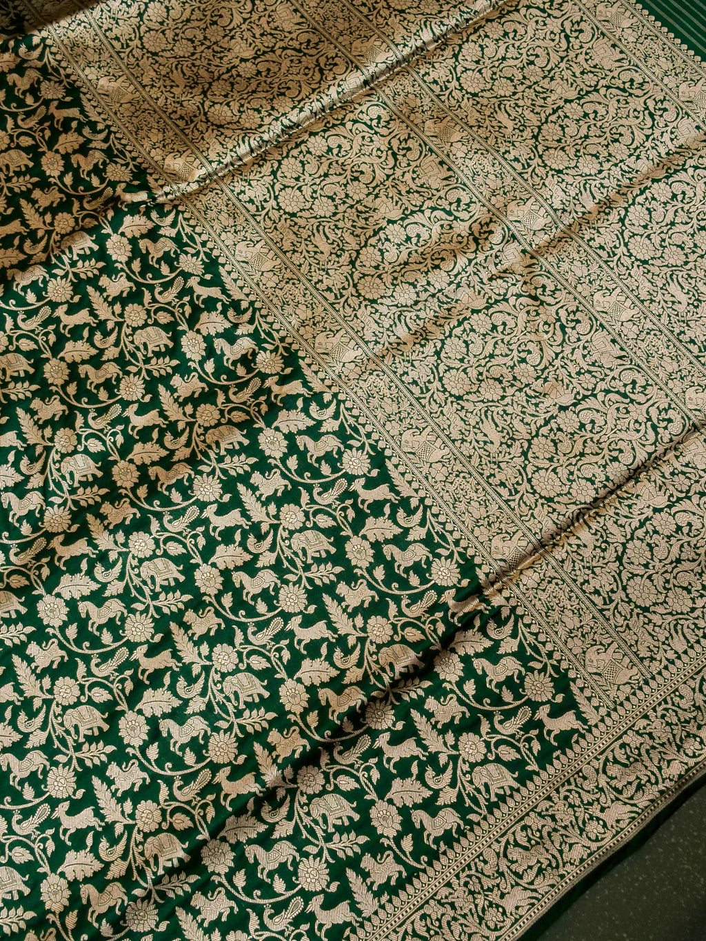 Handwoven Dark Green Banarasi Katan Silk Saree