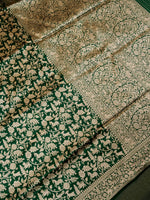 Handwoven Dark Green Banarasi Katan Silk Saree