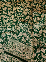 Handwoven Dark Green Banarasi Katan Silk Saree