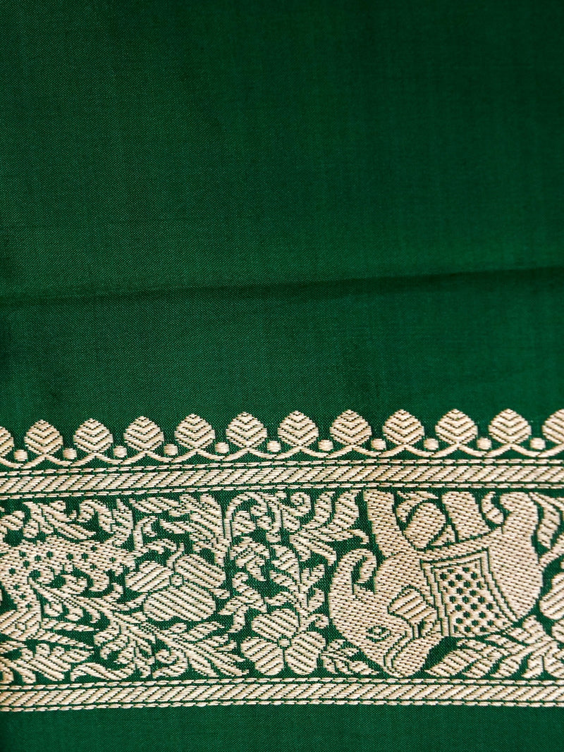 Handwoven Dark Green Banarasi Katan Silk Saree