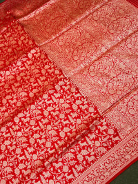 Handwoven Pinkish Red Banarasi Katan Silk Saree