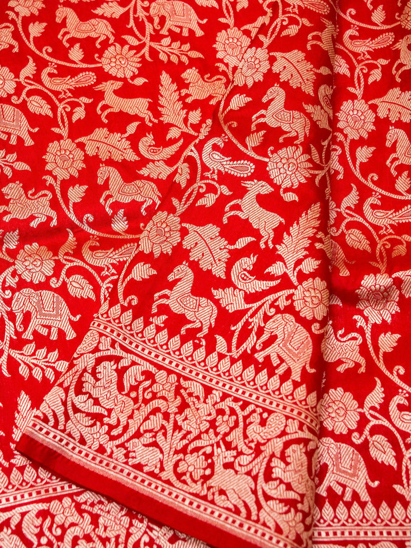 Handwoven Pinkish Red Banarasi Katan Silk Saree