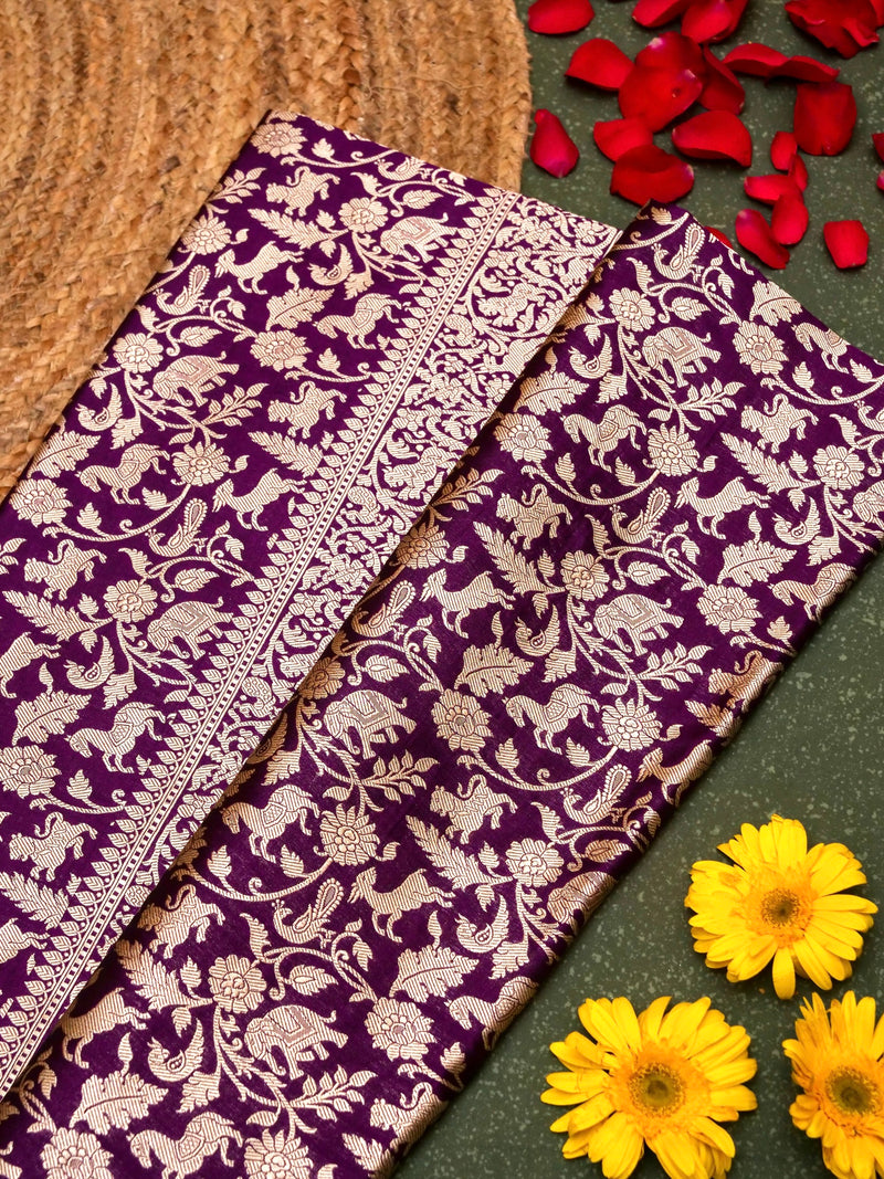 Handwoven Dark Purple Banarasi Katan Silk Saree