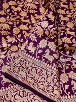 Handwoven Dark Purple Banarasi Katan Silk Saree