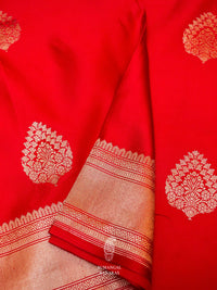 Handwoven Red Banarasi Crepe Katan Soft Silk Saree