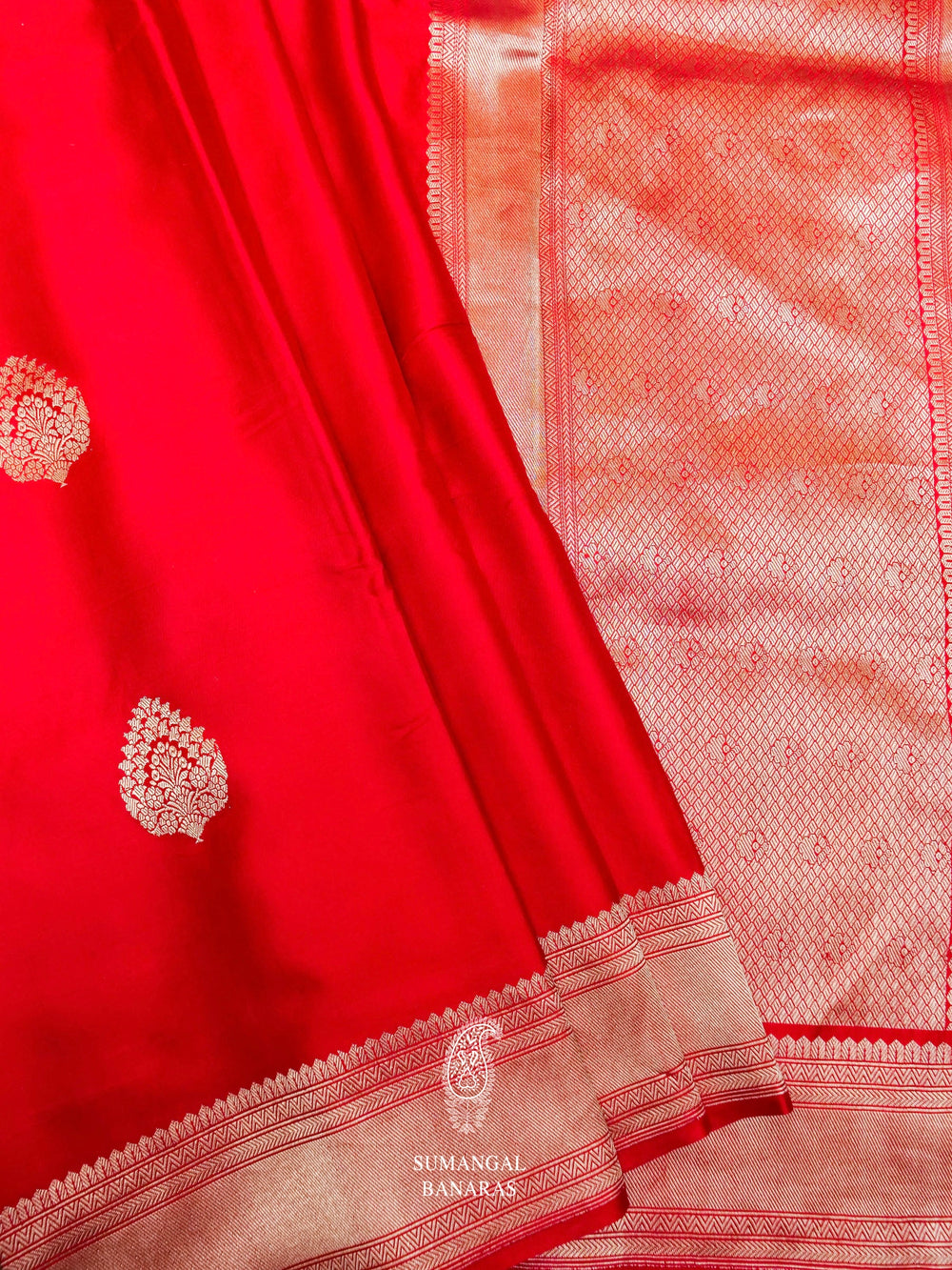 Handwoven Red Banarasi Crepe Katan Soft Silk Saree