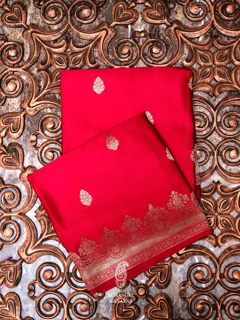 Handwoven Red Banarasi Crep Katan Soft Silk Saree