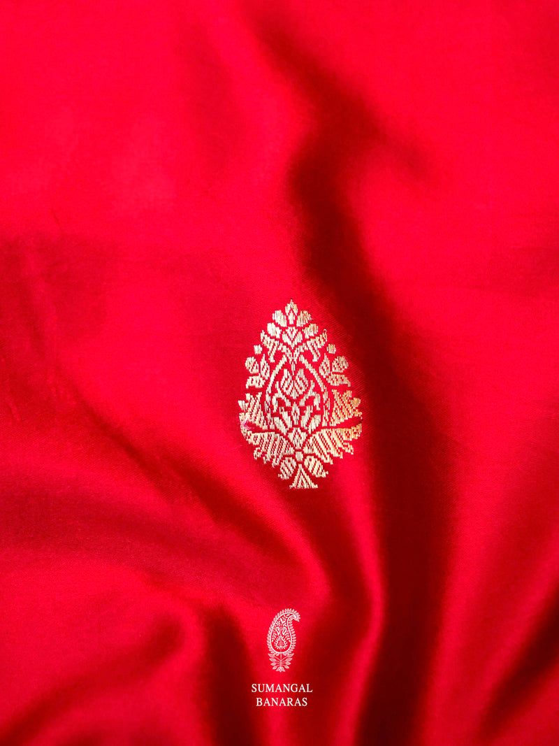 Handwoven Red Banarasi Crep Katan Soft Silk Saree