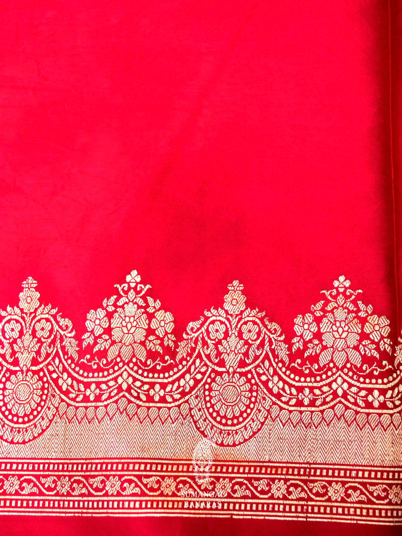 Handwoven Red Banarasi Crep Katan Soft Silk Saree