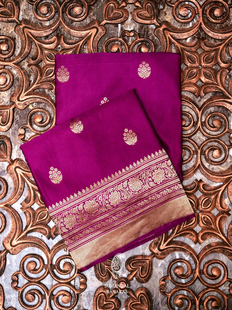 Handwoven Magenta Banarasi Crep Katan Soft Silk Saree