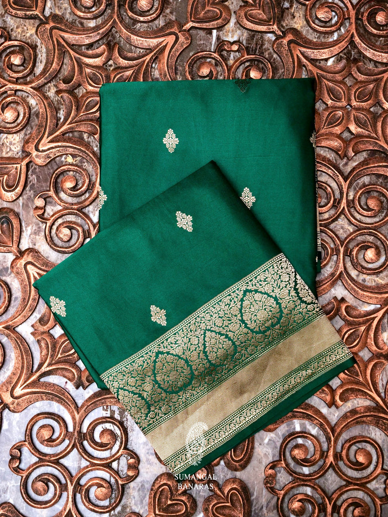 Handwoven Green Banarasi Crep Katan Soft Silk Saree