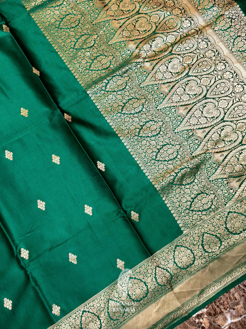 Handwoven Green Banarasi Crep Katan Soft Silk Saree