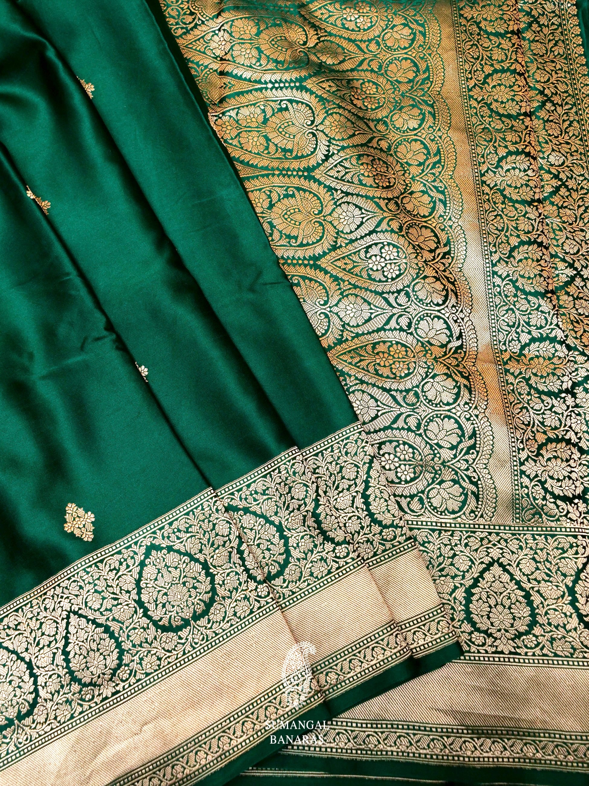 Designer dark green banarasi saree at best price online - Sarena