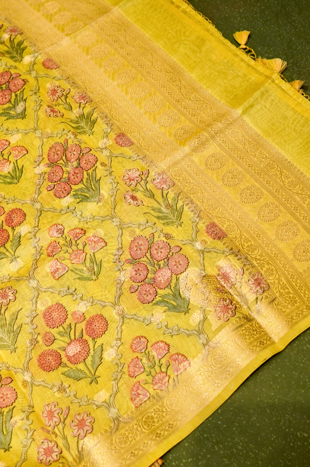 Designer Lime Yellow Chanderi Silk Suit