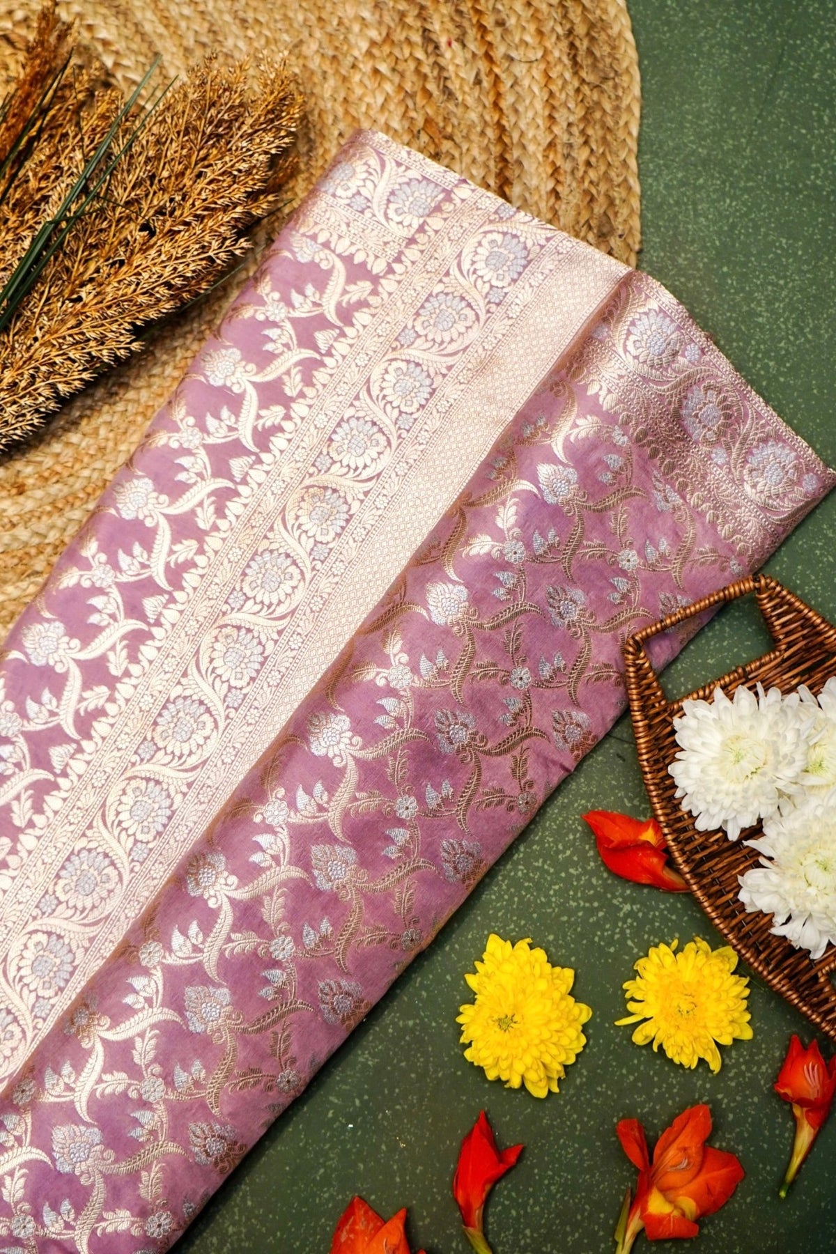 Handwoven Mauve Banarasi Katan Silk Saree