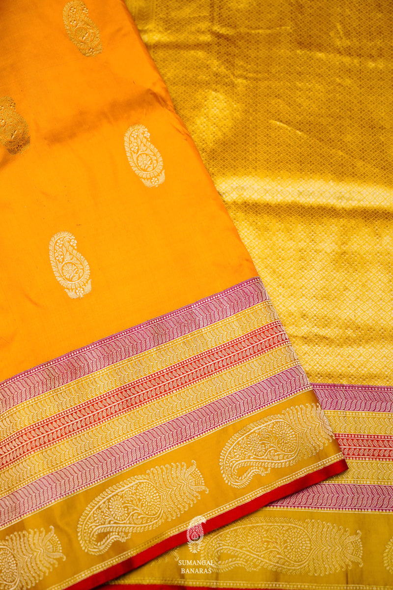 Handwoven Yellow Banarasi Katan Silk Saree