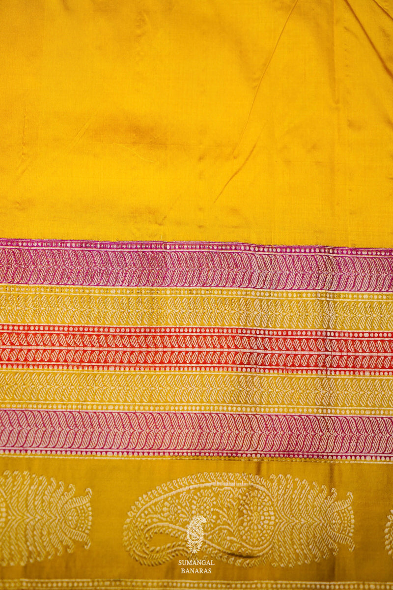 Handwoven Yellow Banarasi Katan Silk Saree