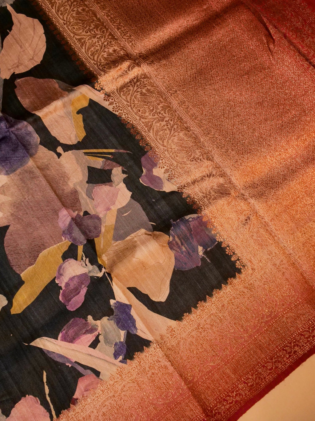 Handwoven Black Banarasi Tussar Silk Saree