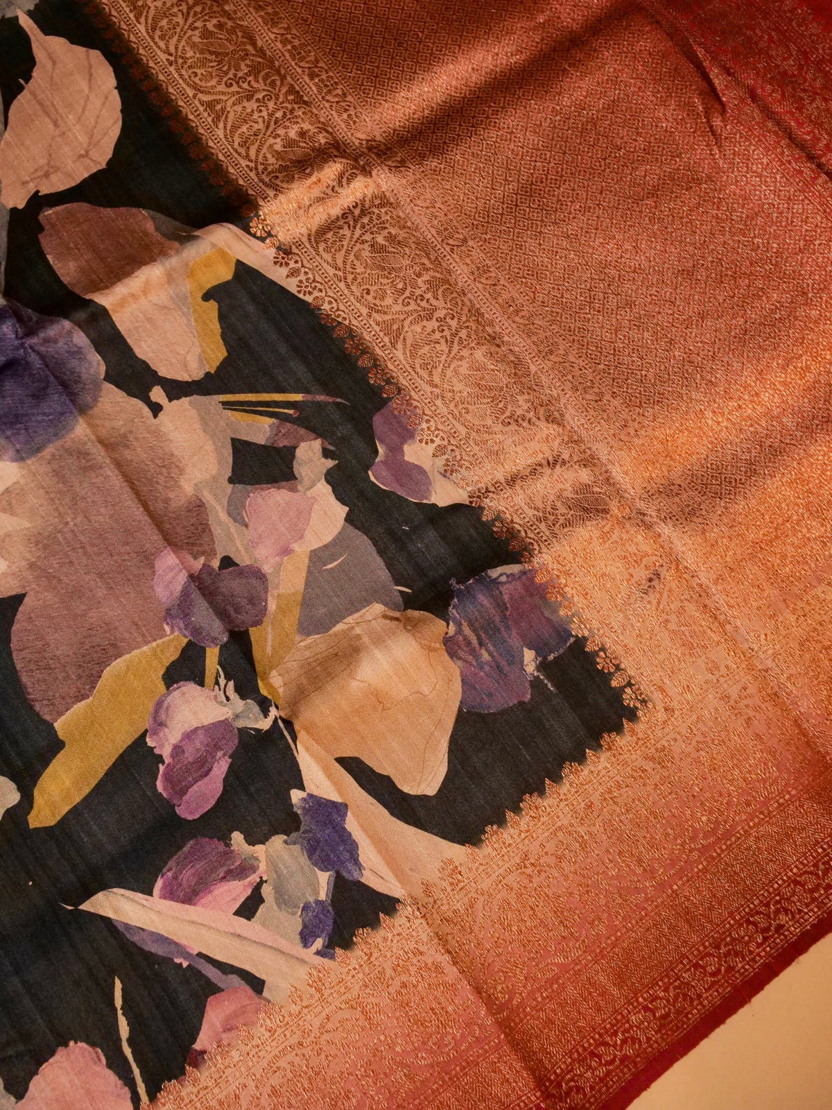 Handwoven Black Banarasi Tussar Silk Saree