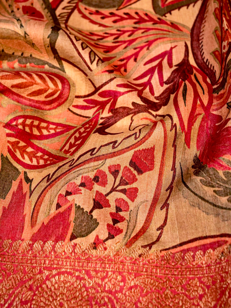 Handwoven Beige Banarasi Tussar Silk Saree