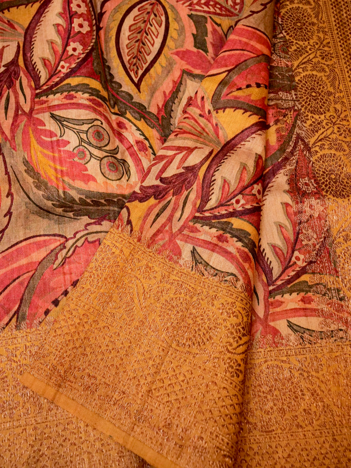 Handwoven Yellow Banarasi Tussar Silk Saree