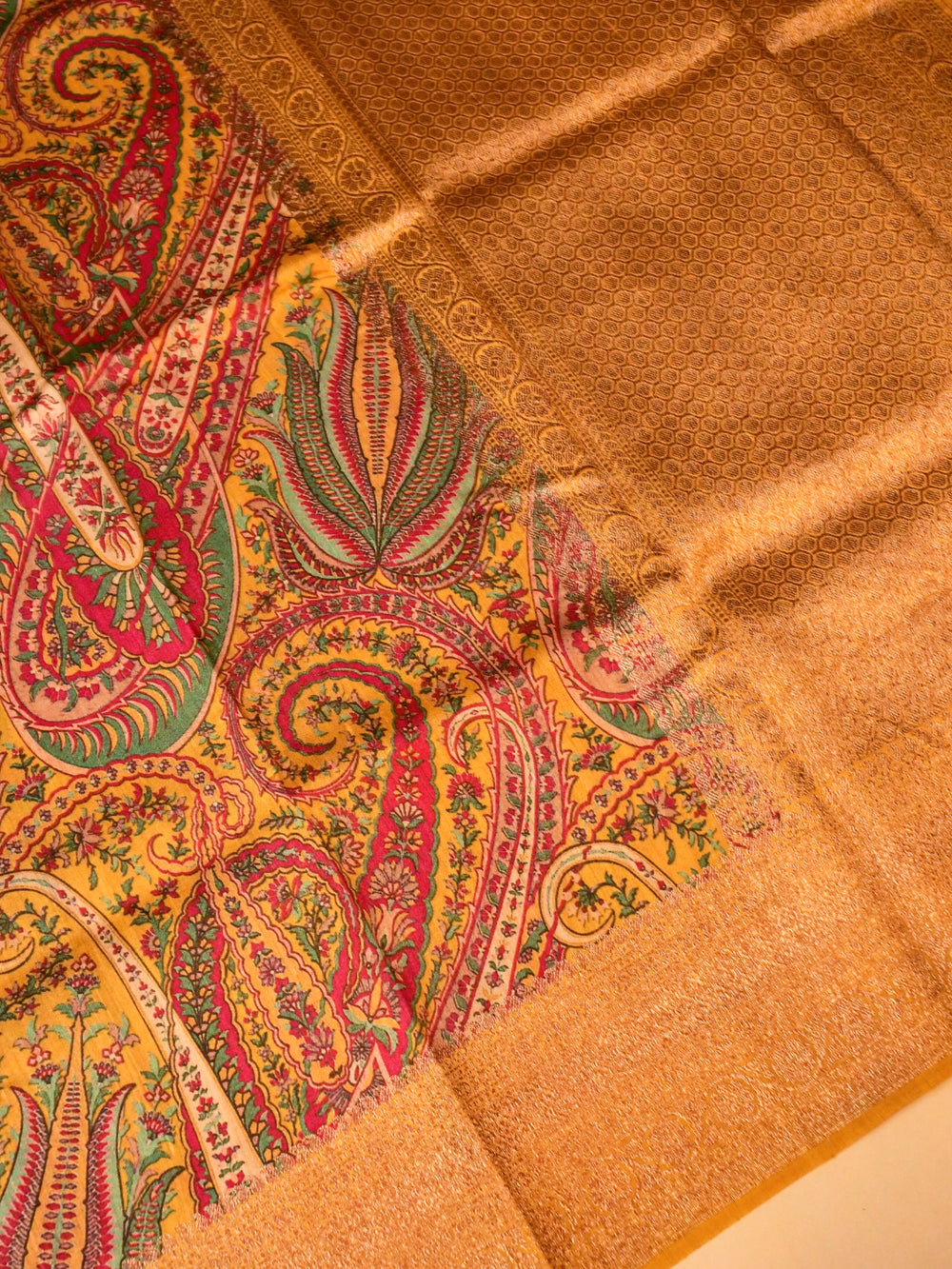 Handwoven Yellow Banarasi Tussar Silk Saree