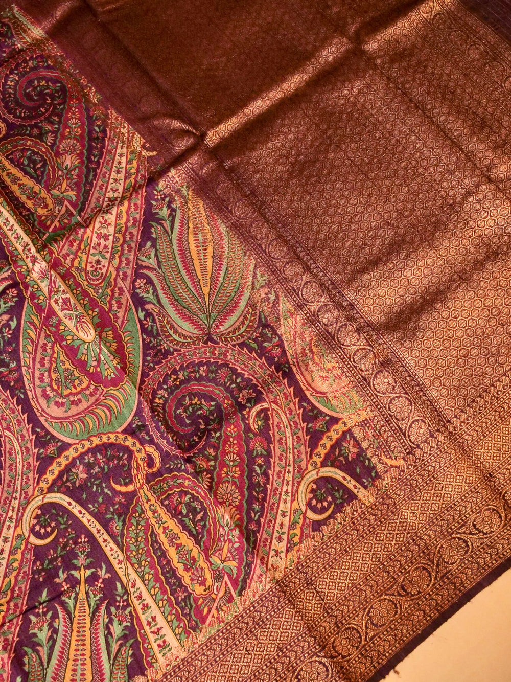 Handwoven Magenta Banarasi Tussar Silk Saree