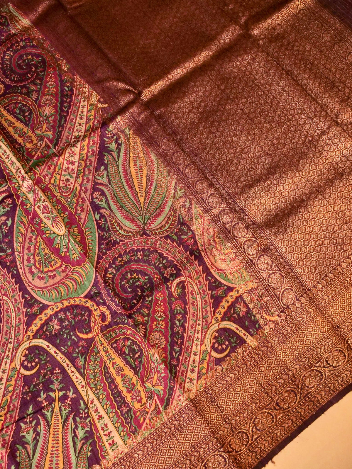 Handwoven Magenta Banarasi Tussar Silk Saree