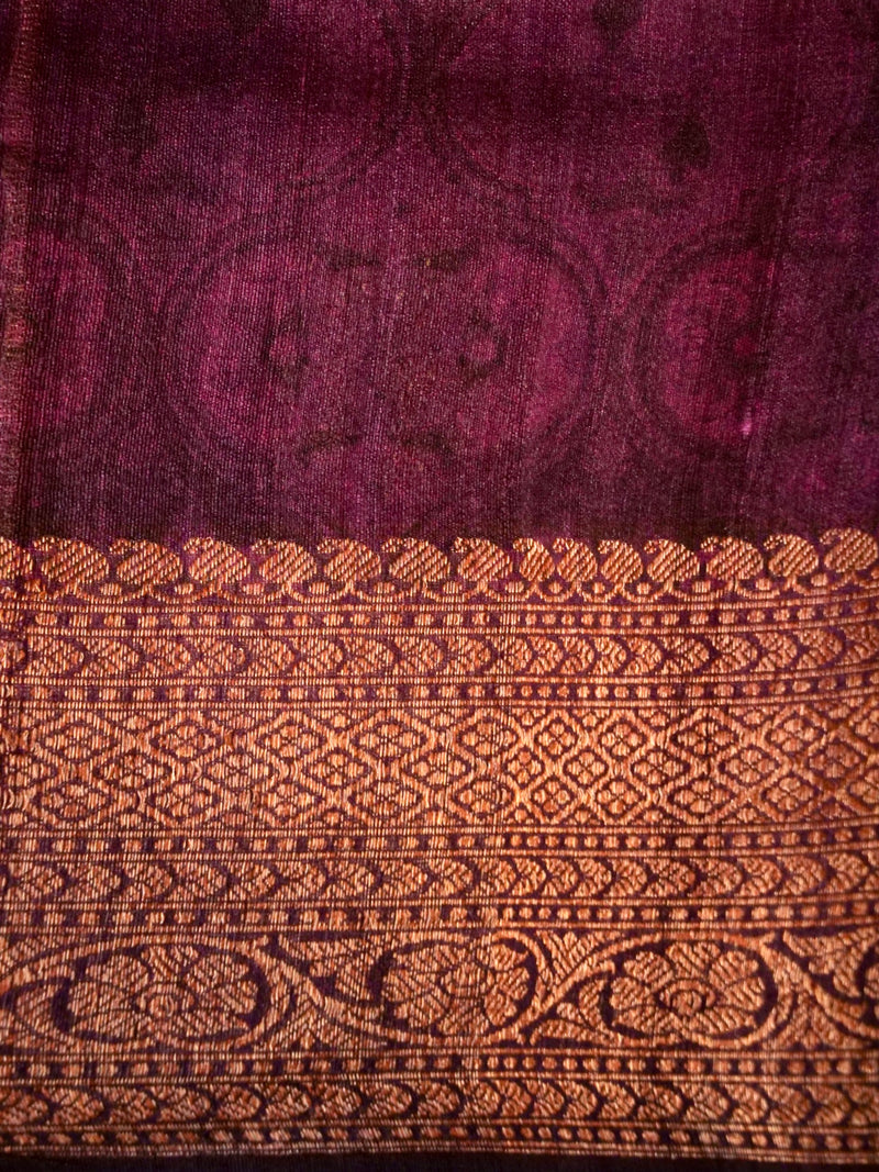 Handwoven Magenta Banarasi Tussar Silk Saree