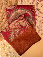 Handwoven Red Banarasi Tussar Silk Saree