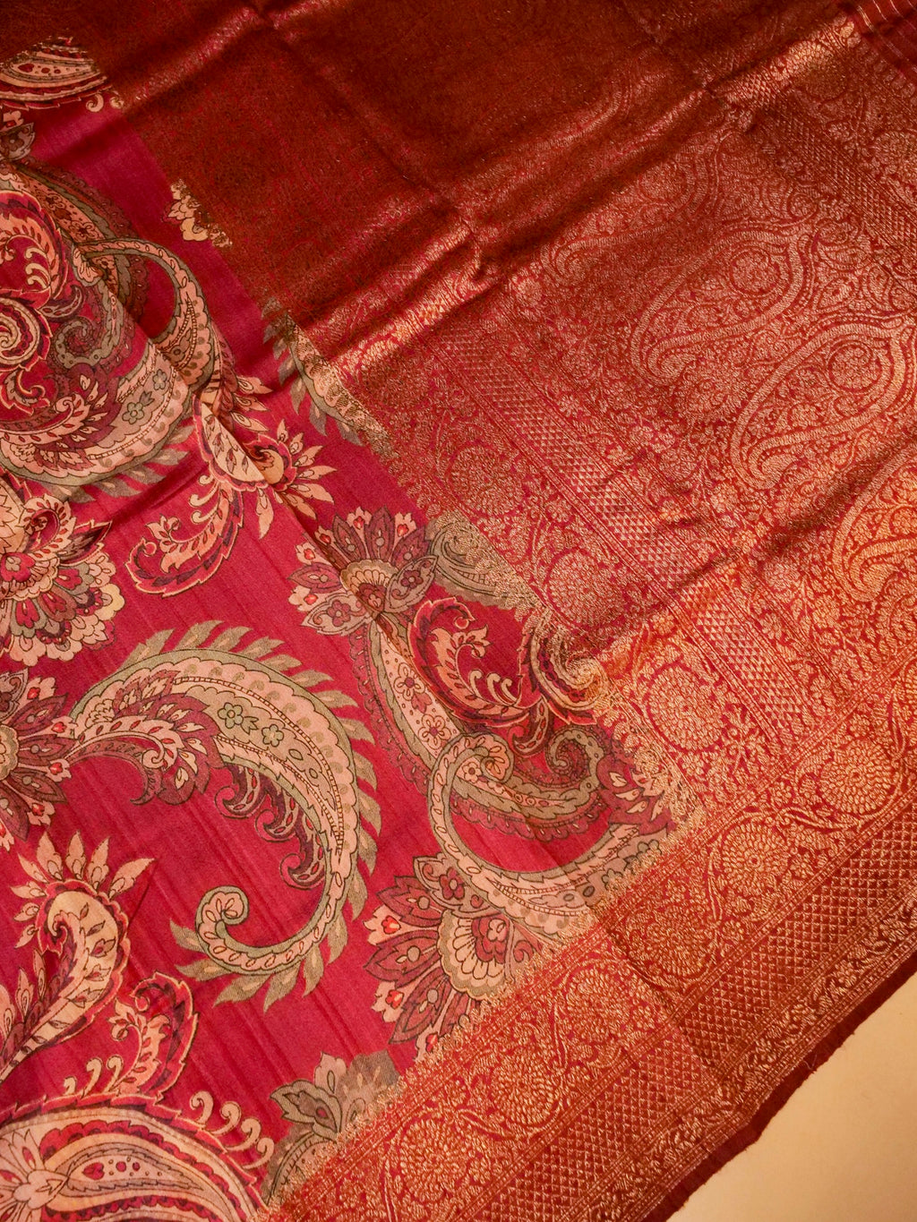 Handwoven Red Banarasi Tussar Silk Saree