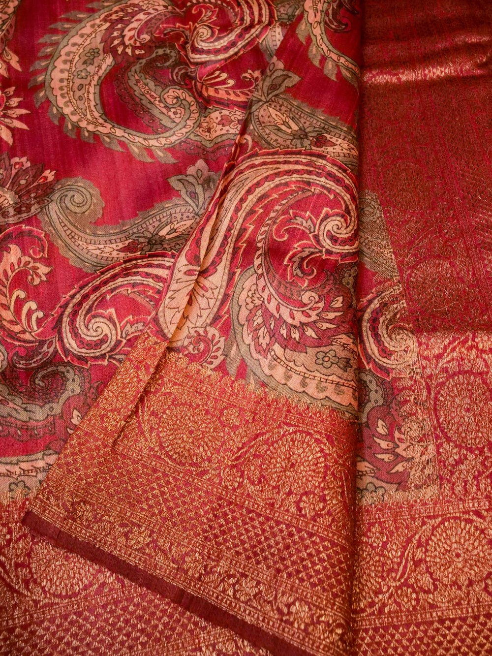 Handwoven Red Banarasi Tussar Silk Saree