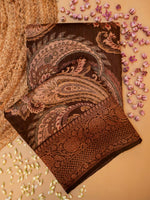 Handwoven Coffee Brown Banarasi Tussar Silk Saree