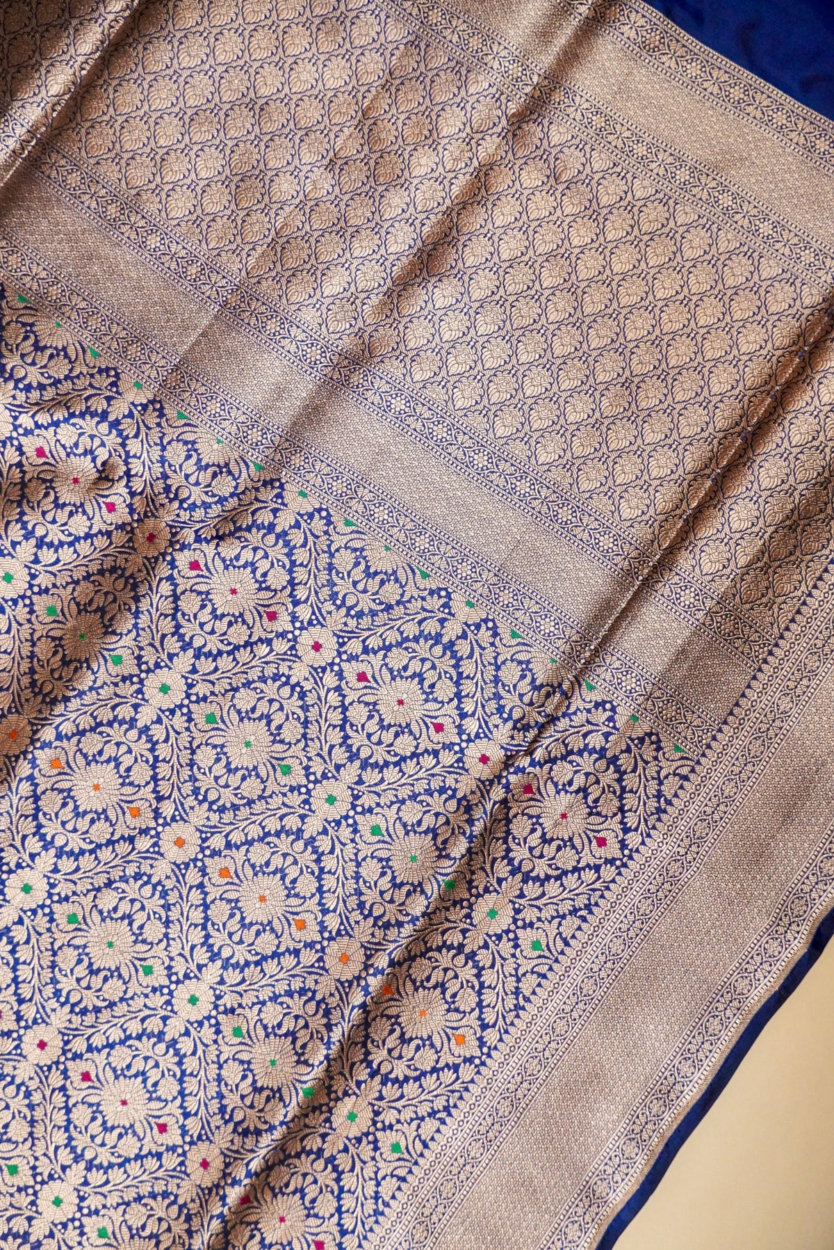 Handwoven Blue Banarasi Meenakari Katan Silk Saree