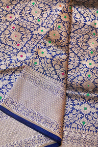 Handwoven Blue Banarasi Katan Silk Saree