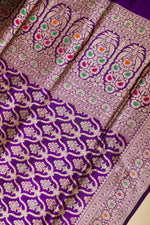 Handwoven Purple Banarasi Meenakari Katan Silk Saree