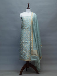 Handwoven Cadet Blue Banarasi Moonga Silk Suit
