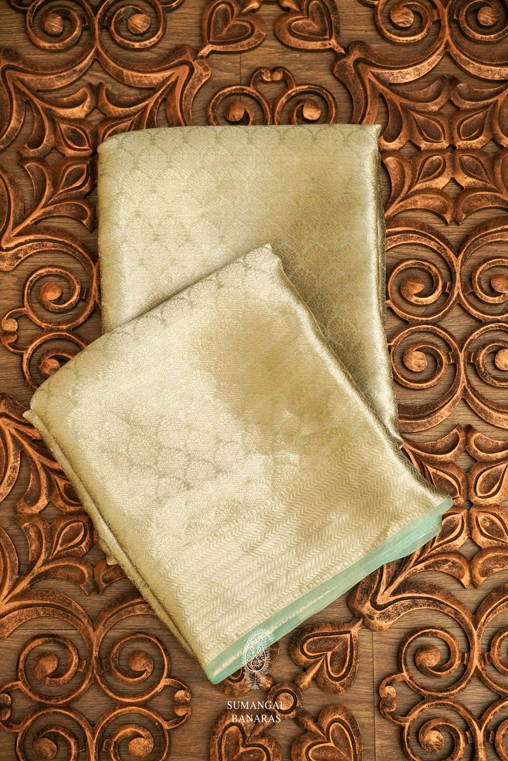 Handwoven Banarsi Fusion Green Tissue Silk Saree