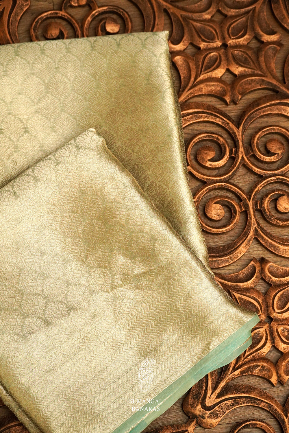 Handwoven Banarsi Fusion Green Tissue Silk Saree